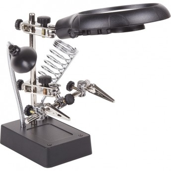 Держатель REXANT ТРЕТЬЯ РУКА 2 зажима, лупа, подставка паяльника, LED подсветка Держатель REXANT ТРЕТЬЯ РУКА 2 зажима, лупа, подставка паяльника, LED подсветка