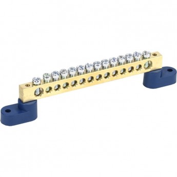 Шина REXANT 8х12 мм на двух угловых синих изоляторах 14 групп Шина REXANT 8х12 мм на двух угловых синих изоляторах 14 групп