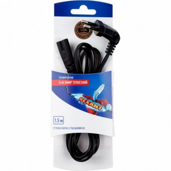 Шнур сетевой REXANT угловая вилка 2x0.5мм² 1.5m